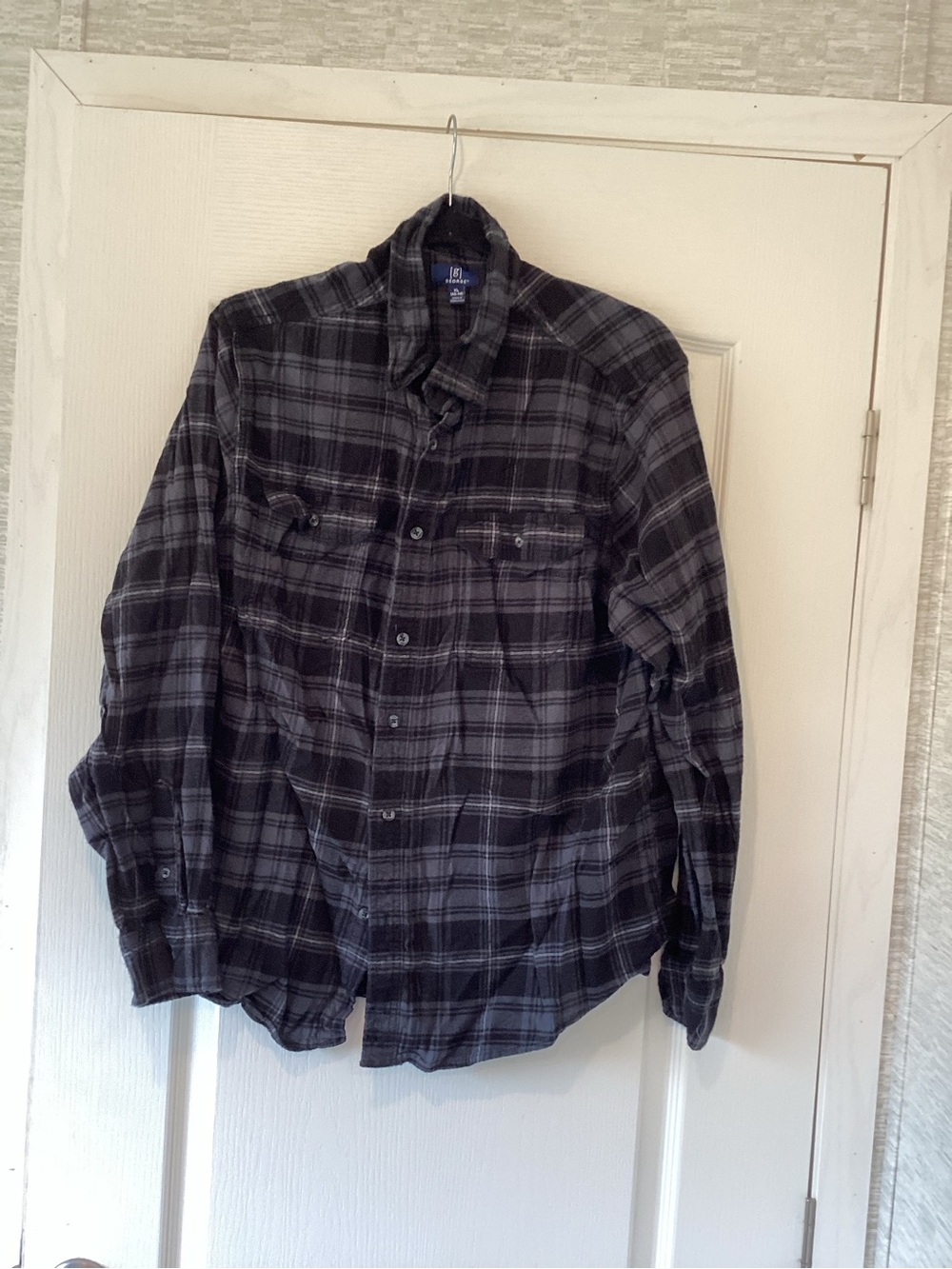 George Men's Black & Gray Plaid Button-Front Shirt Jacket XL EUC